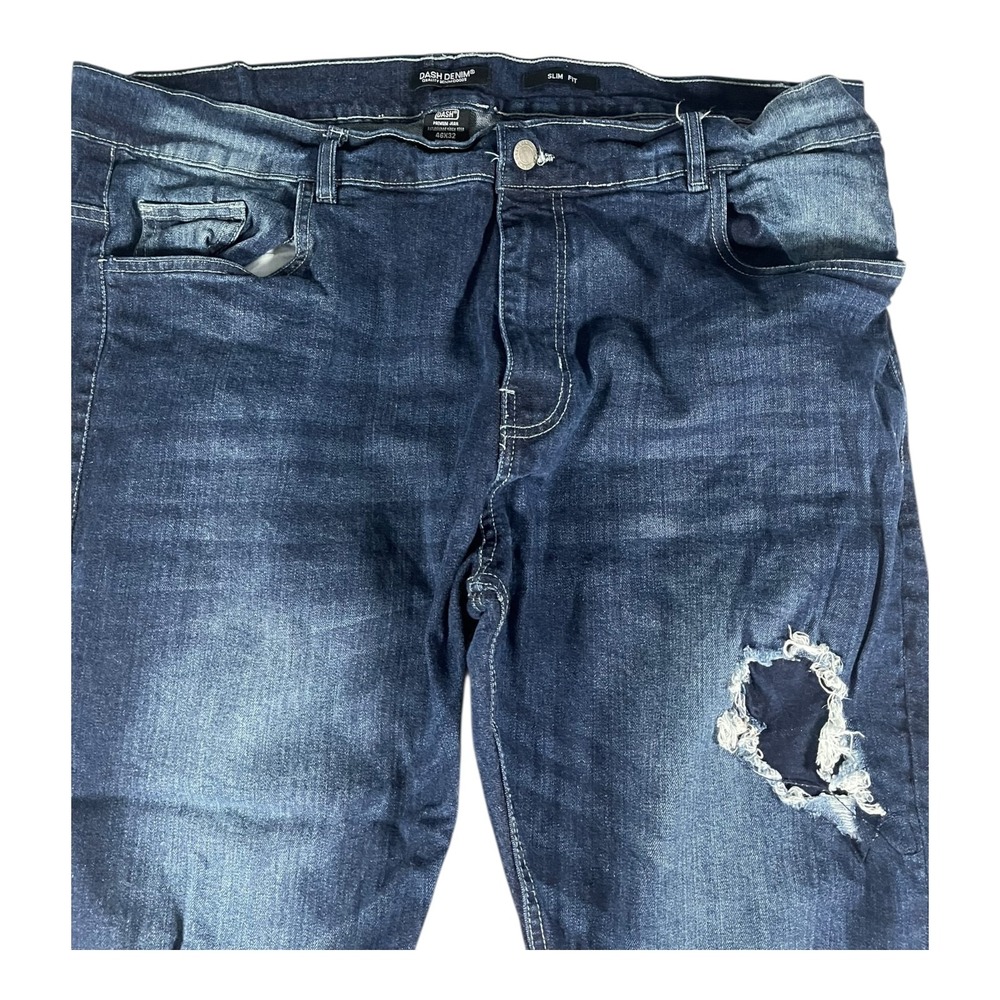 Dash Denim Men's Slim Fit Distressed Ripped Dark Wash Jeans Size 46x32 - Picture 8 of 16